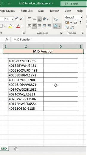 Excel formula to extract characters from the middle of a text