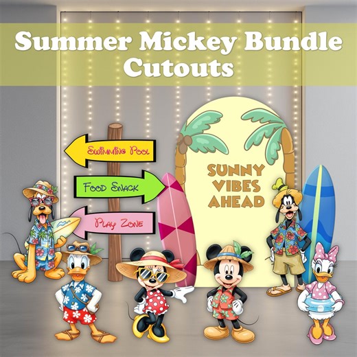 Summer Mickey Mouse and Friends Cutouts, Disney Birthday, Baby Shower, Pool Party Decor, Surf Centerpieces - Etsy