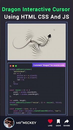 Dragon Cursor Animation using HTML, CSS & JavaScript 🐉✨ #css #vtuber