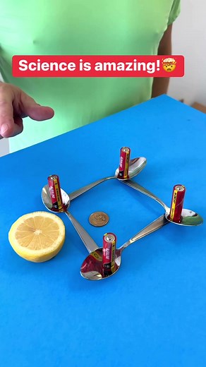 Using a 4 batteries, 4 kitchen spoons, a slice of lemon and a coin for this spinning illusion. | The Gooch