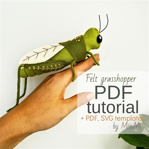 Summer Felt Grasshopper PDF Pattern Download, Sewing Tutorial - Felt Grig DIY - Etsy