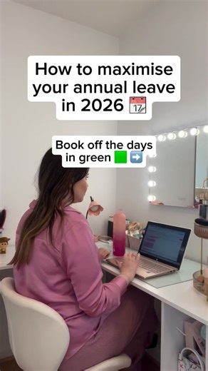 Claire on Instagram: "How to maximise your annual leave in 2026 📆 This is based on those who receive 27 days of annual leave plus English bank holidays. Of course your employer may not let you take all of these dates off - but even if you can get a few it is well worth it! Days to book off: - 30th March - 31st March - 1st April - 2nd April - 7th April - 8th April - 9th April - 10th April - 5th May - 6th May - 7th May - 8th May - 26th May - 27th May - 28th May - 29th May - 1st September - 2nd Se