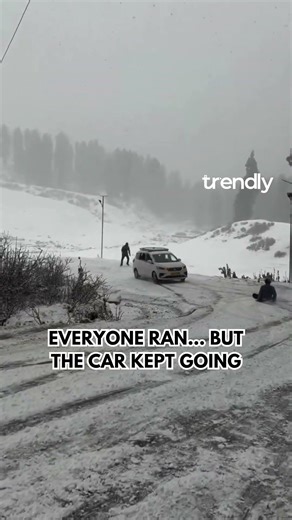 Car Slides on Snowy Slope—Passengers Jump Out in Panic