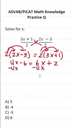 ASVAB/PiCAT Math Knowledge Practice Test Question: Solving Equations #acetheasvab with #grammarhero