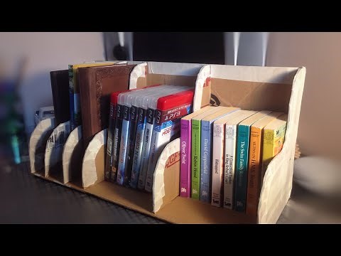 A cardboard book shelf