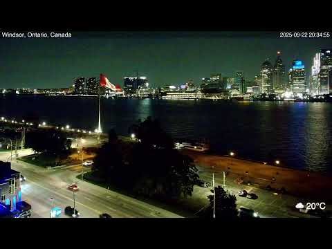 2025-09-22 Evening Segment - Detroit River Live Cam from Windsor, Ontario, Canada