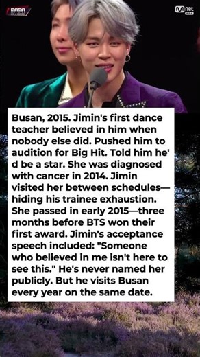 Jimin's Dance Teacher in Busan Passed Away Before She Could See Him Win His First Award