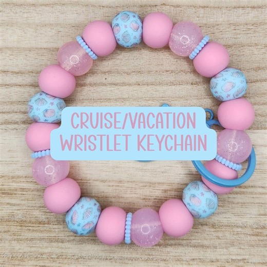 Cruise/vacation/beach-beaded Wristlet Keychain "pink Seashells" - Etsy