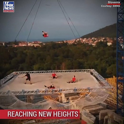 A group of thrill-seekers in Slovenia took to the skies with a dizzying stunt on a large trampoline. | Fox News