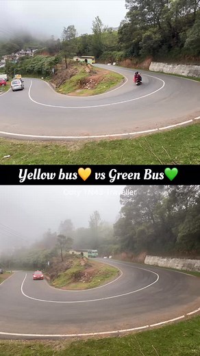 19K views · 330 reactions | Fog vs Sun Challenge | TNSTC Yellow Bus vs Green Bus in Sharp U-Turn Ghat Road | Ooty tn43 traveller | Facebook