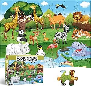 Jumbo Floor Puzzle for Kids, Large Jigsaw Puzzles 35 Piece for Kids Ages 3-5,Preschool Learning & Education Toys, Gifts for 4-8 Year Old Boys and Girls (Grassland Animal)