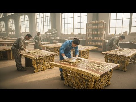 The Entire Amazing Hand-Gilding Process: How Vietnamese Artisans Gold-Leaf Tables by Hand