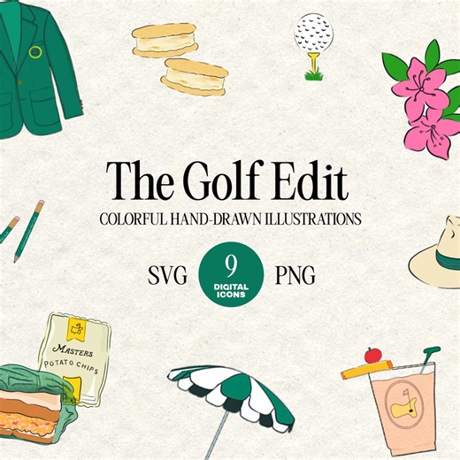 Masters Golf Tournament Clipart | Augusta Inspired Golf Art | 9 Icons X Hand Drawn Golf SVG & PNG Illustrations - Etsy