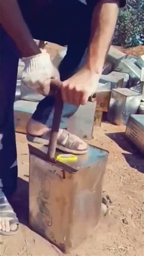 Recycling process of scrap metal containers using pointed tools