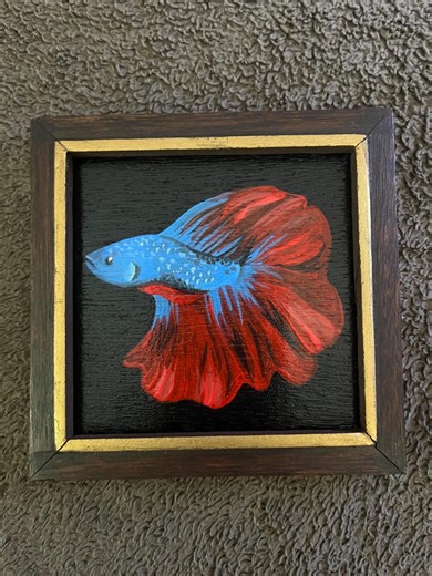Blue and Red Betta Original Acrylic Painting With Wooden Frame - Etsy