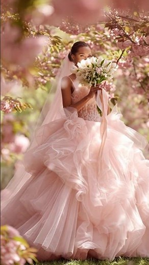 "Walking on clouds in this multi-layered pink tulle gown 🌸"