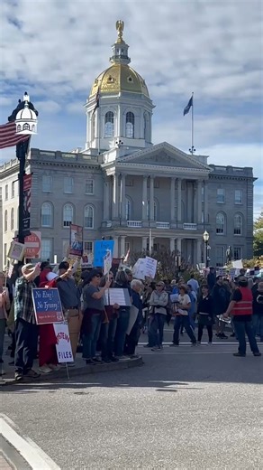 Monica Kiernan walked down North Main Street with a neon green sign toward the crowd gathering for a No Kings Day protest in front of the State House. “Do not worship this golden calf,” it read, next to a depiction of President Donald Trump with bull horns. The administration’s narratives around public health issues drove Kiernan, a physical therapist from Hudson, to attend; to her, they are clear examples of disinformation. Thousands of people filled the grounds of the State House Saturday, lin