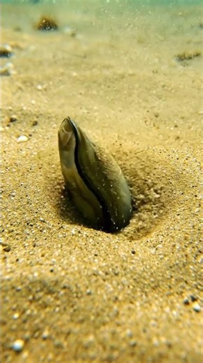 Razor Clam Disappearing Beneath the Sand | Real-Time Observation