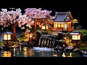 🌿 Calm Japanese Shrine Garden 🌙 Relaxing Torii Waterfall & Lantern Night Ambience