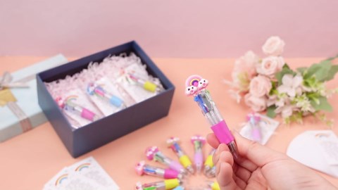 24 Sets Rainbow Pens Gift Bulk, 4-in-1 Multicolor Rainbow Ballpoint Pen Favor with Positive Cards for Valentine Employee Coworker Teacher Office Party Supplies