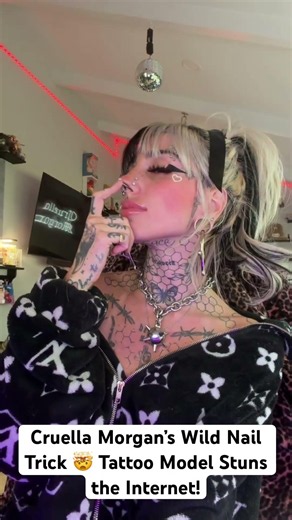 Cruella Morgan’s Wild Nail Trick 🤯 Tattoo Model Stuns the Internet!