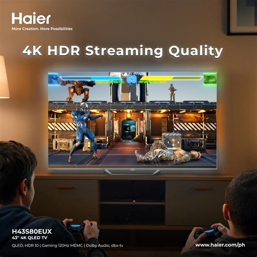 Zero Lag. Absolute Clarity. Haier's 4K QLED optimizes every pixel and refresh rate, guaranteeing supreme HDR Streaming Quality. It's not just a TV—it's your performance display. Need more info about this unit? Send us a message or visit our website: bit.ly/haier-philippines #Haier #QLEDTV #MoreCreationMorePossibilities | Haier