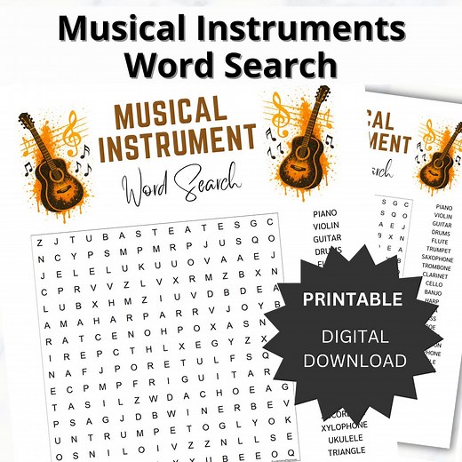 Musical Instruments Word Search Puzzle: Music Class Activity (PDF Download) - Etsy UK