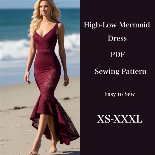 Mermaid Prom Dress Sewing Pattern | High-low Knit (PDF) - Etsy