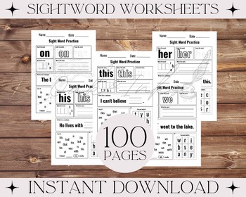 100 Sight Word Worksheets