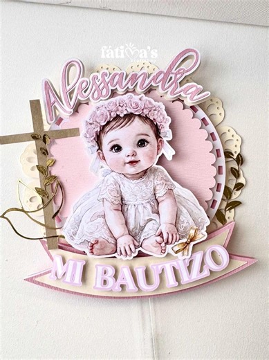 Girl Baptism Cake Topper - Custom Name - Pink and Gold Floral Baptism Topper - Custom Name Baptism Decor - Baby - Etsy