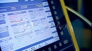 Industrial screen shows parameters. of cnc machine working. HD.
