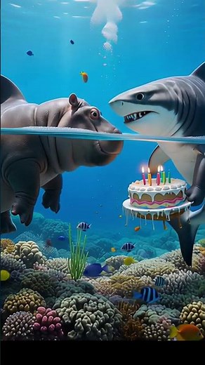 Happy birthday #hippo #shark ##cake #happybirthday #cute #การ์ตูน