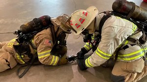 2K views · 75 reactions | Basic training staff at fire and rescue academy are actively preparing for arrival of Recruit Class 148 this fall. During a morning workout in full gear, BC Lopez ran low on breathing air. Captain Brantley quickly initiated the emergency procedure to hook an air-line into his (buddy breathing). You can clearly hear vibra-alert going off. Train like your life depends on it! Because it does! #fcfrd #fairfaxcounty | Fairfax County Fire and Rescue Department | Facebook
