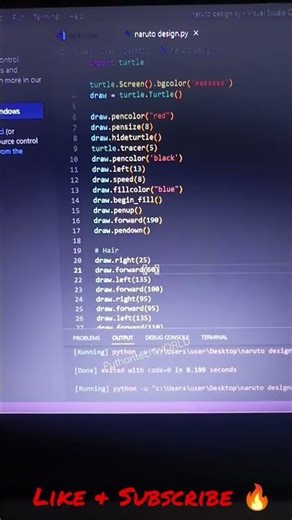 Draw Naruto Using Python Turtle Graphics🔥🔥// Python Programming 🔥 #short #trending #viral #python