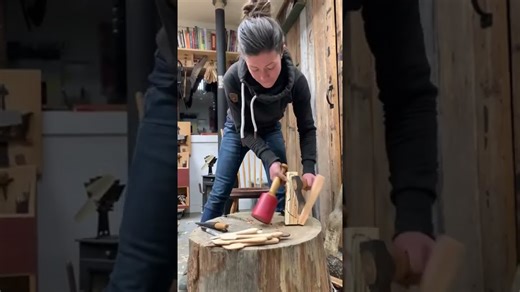 From log to spoon, you only need a handful of tools. Here, I’m using a froe and hatchet.