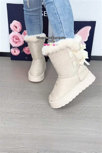Super warm plush snow boots with bowknot!! #tiktokmademebuyit #falldealsforyou #boots #bootsforwomen #winterboots