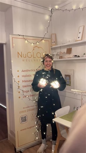 NuGlow UK Wellness | Lowestoft on Instagram: "Becs spreading light this Christmas… literally ✨😂 #TooManyLights If anyone’s looking for our Christmas tree… it’s Becs wrapped in 400 bulbs, fully embracing her role as the glowing, dancing Christmas tree!🎄💁🏼‍♀️😁✨ #NuGlowWellness #ChristmasAtNuGlow #FestiveGlow #Pakefield #WellnessCafe #SmallBizLife #FairyLightChaos #AccidentalTree #SeasonalSparkle #WinterVibes #LocalBusinessLove #Beccles #Lowestoft #Suffolk #Norfolk"