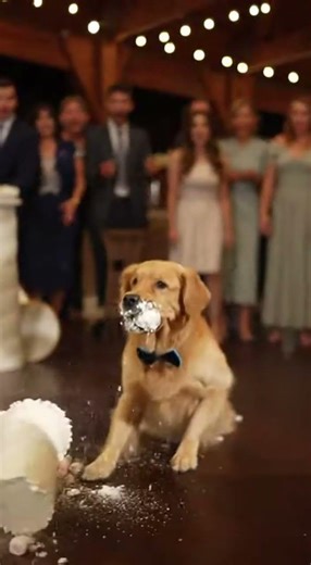 Dog Catches Wedding Cake Instead of Bouquet!