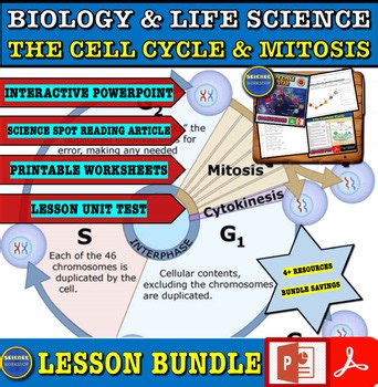 The Cell Cycle & Mitosis Lesson Bundle:Powerpoint.Reading Article.Worksheet.Test