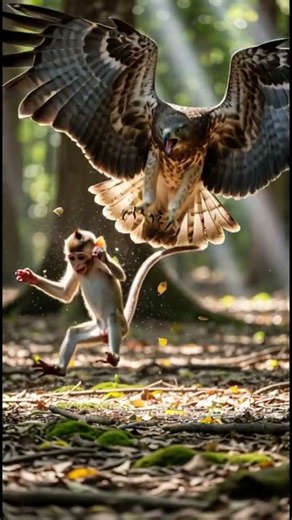 Giant Eagle Attacks Baby Monkey From Tree! 😱🦅🐒 #Wildlife