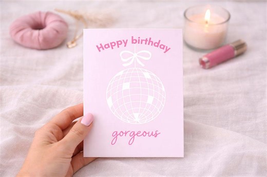 Printable Birthday Card for Her, Pink Aesthetic Birthday Card, Happy Birthday Gorgeous, Disco Ball Card, Digital Download, A6 Format - Etsy