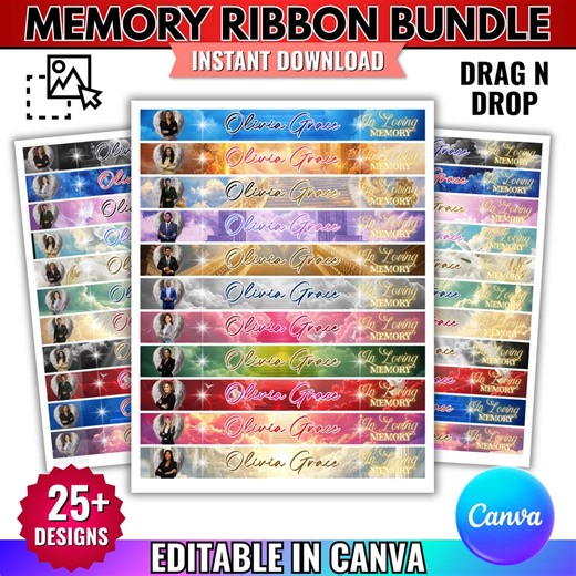 25  Designs in Loving Memory Ribbon Canva Editable Template,memorial Ribbon Templates,rest in Piece Ribbon Design, Funeral Memorial Template - Etsy
