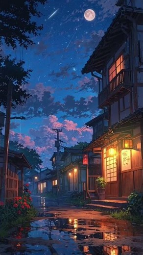 Peaceful Anime Night Street 🌙✨ | Aesthetic Moonlight Edit | 4K Wallpaper