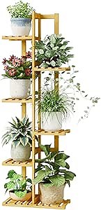 Bamworld Plant Stand Indoor, 6 Tier Bamboo Tall Plant Shelf for Multiple Plants, Corner Tiered Flower Stand for Window Garden Balcony Home Decor Living Room Bedroom