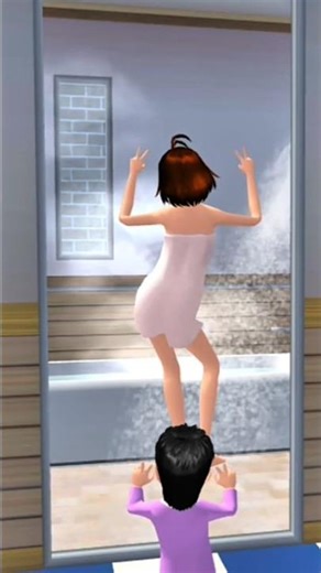 Mio melihat anak laki-laki itu sedang mandi dan menari, lalu tertawa. #sakuraschoolsimulator
