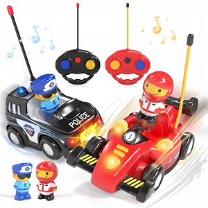 2 Pack Remote Control Cars for Toddlers Remote Control Toys, RC Race Car & Police Car for Kids with Light & Music, Ejector Battle Cars, RC Car Toys, Boy Toys, Gifts for Ages 3-5 Toddler Boys Girls