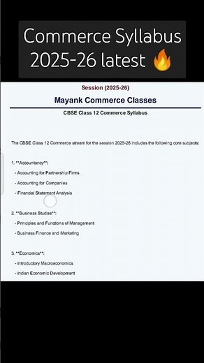 Class 12 Commerce Syllabus 🔥2025-26 latest CBSE syllabus! #commerce #class12