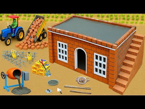 DIY Mini Brick House Construction | Homemade Tractor Builds Tiny House Science Project