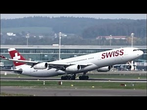 NEAR TAILSTRIKE! Swiss A340-300 Take-Off at Zurich Airport!