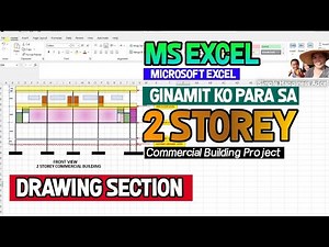 Microsoft Excel used to draw Two Storey Commercial Building Section Plan